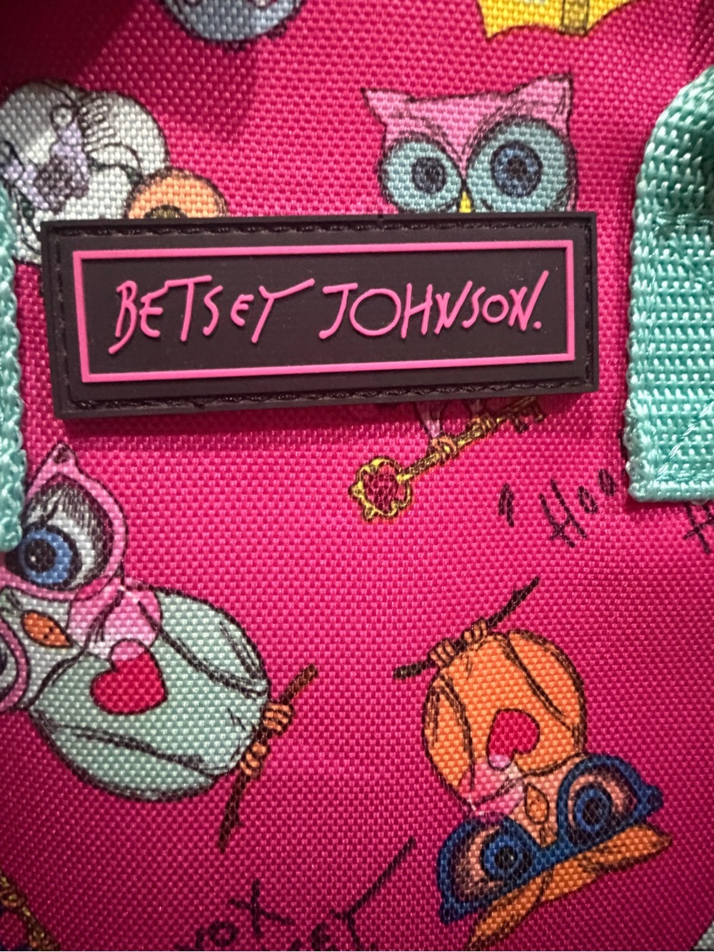 Betsey Johnson Owl Print Insulated Lunch Tote Pink Multi Cooler Bag - Picture 4 of 8